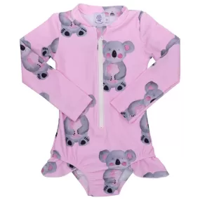 Pink Koala Girls Long Sleeve Zip Swimmers