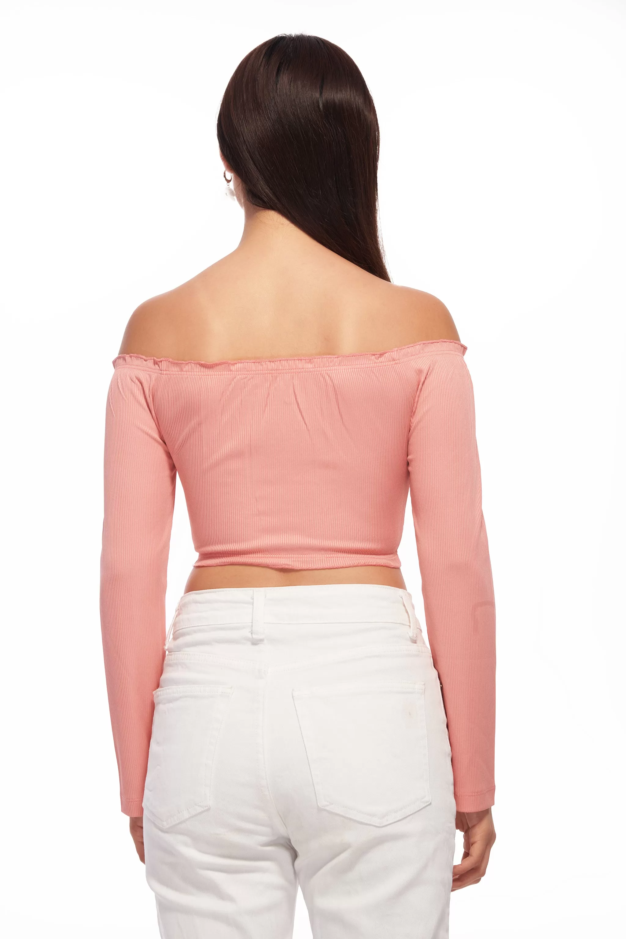 Pink Off-Shouldered Lace-up Top