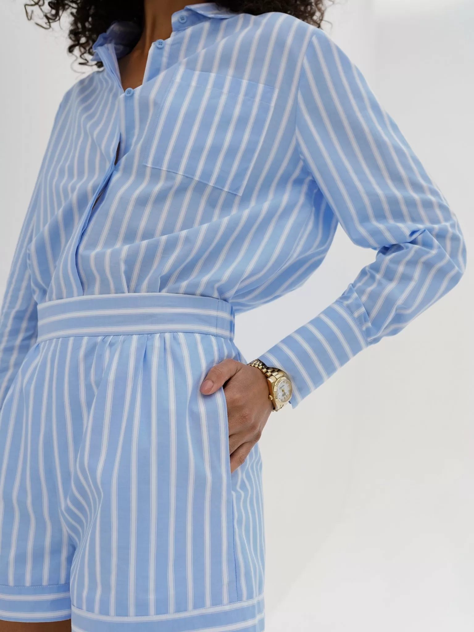 Portia Cotton Classic Stripe Shirt | Sky Blue