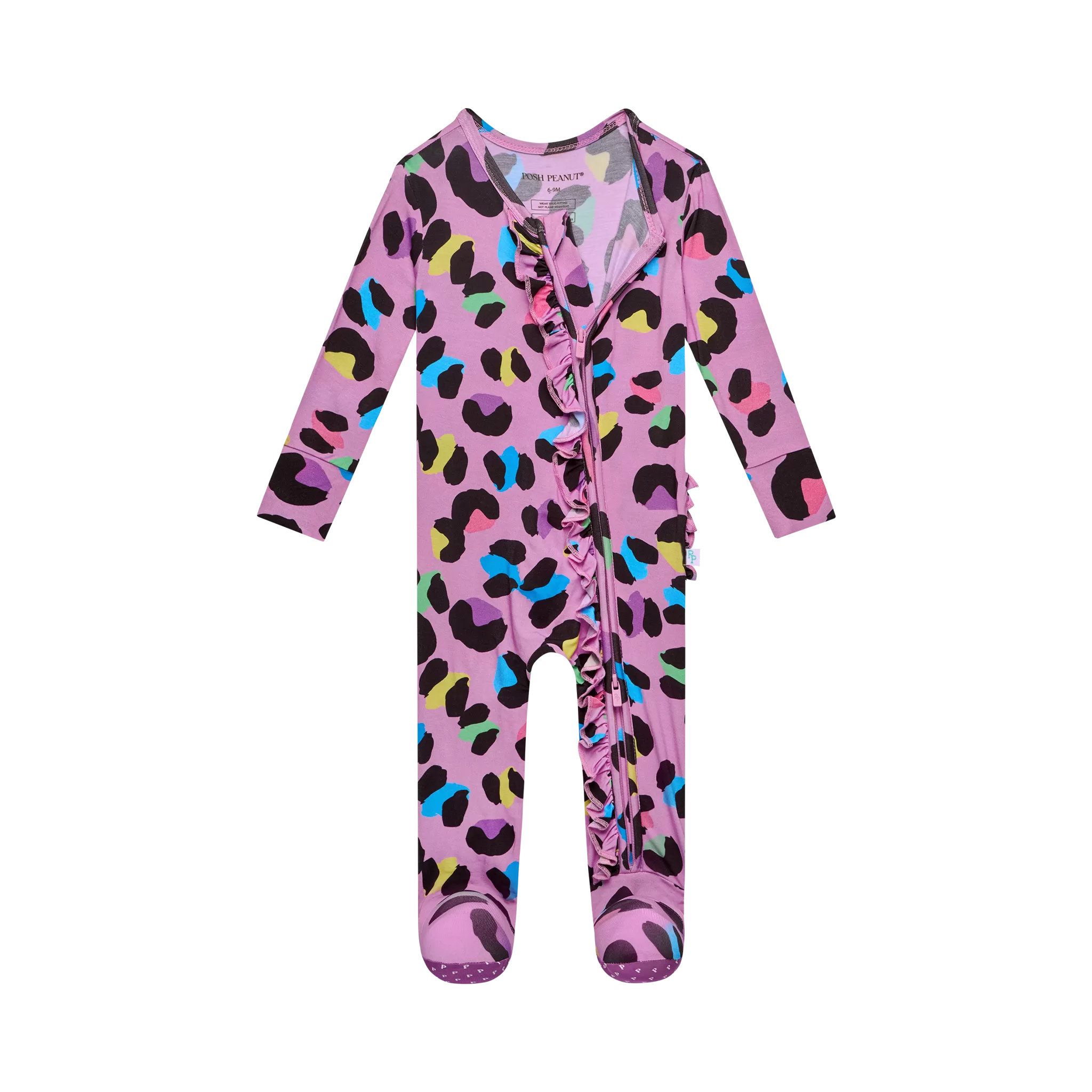 Posh Peanut Electric Leopard Ruffled Zippered Footie