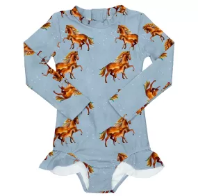 PREORDER Starlit Brumbies Girls Long Sleeve Back Zip Swimmers (Ships w/c 16th Sept)