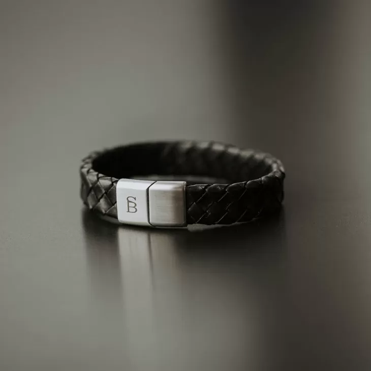 Preston Leather Bracelet Matt Black