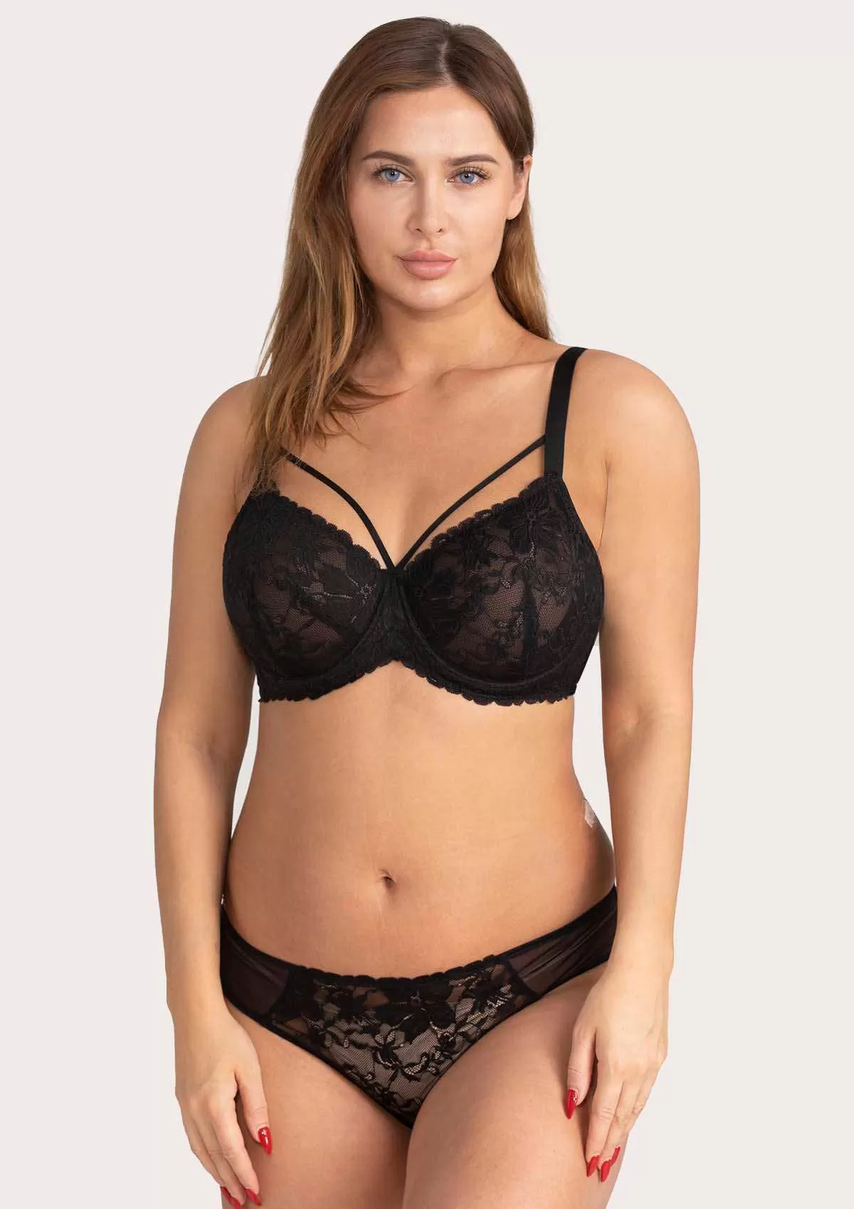 Pretty In Petals Black Unlined Strappy Lace Bra