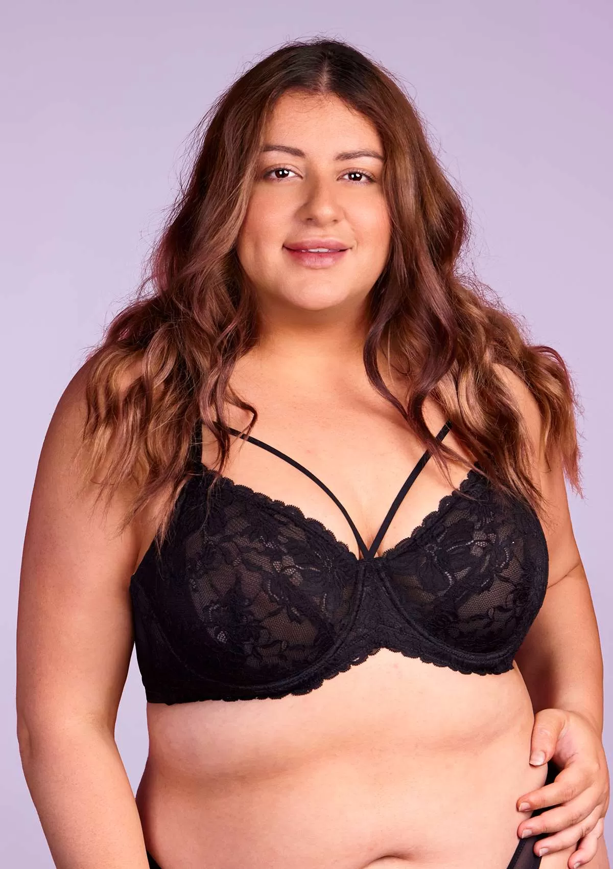 Pretty In Petals Black Unlined Strappy Lace Bra