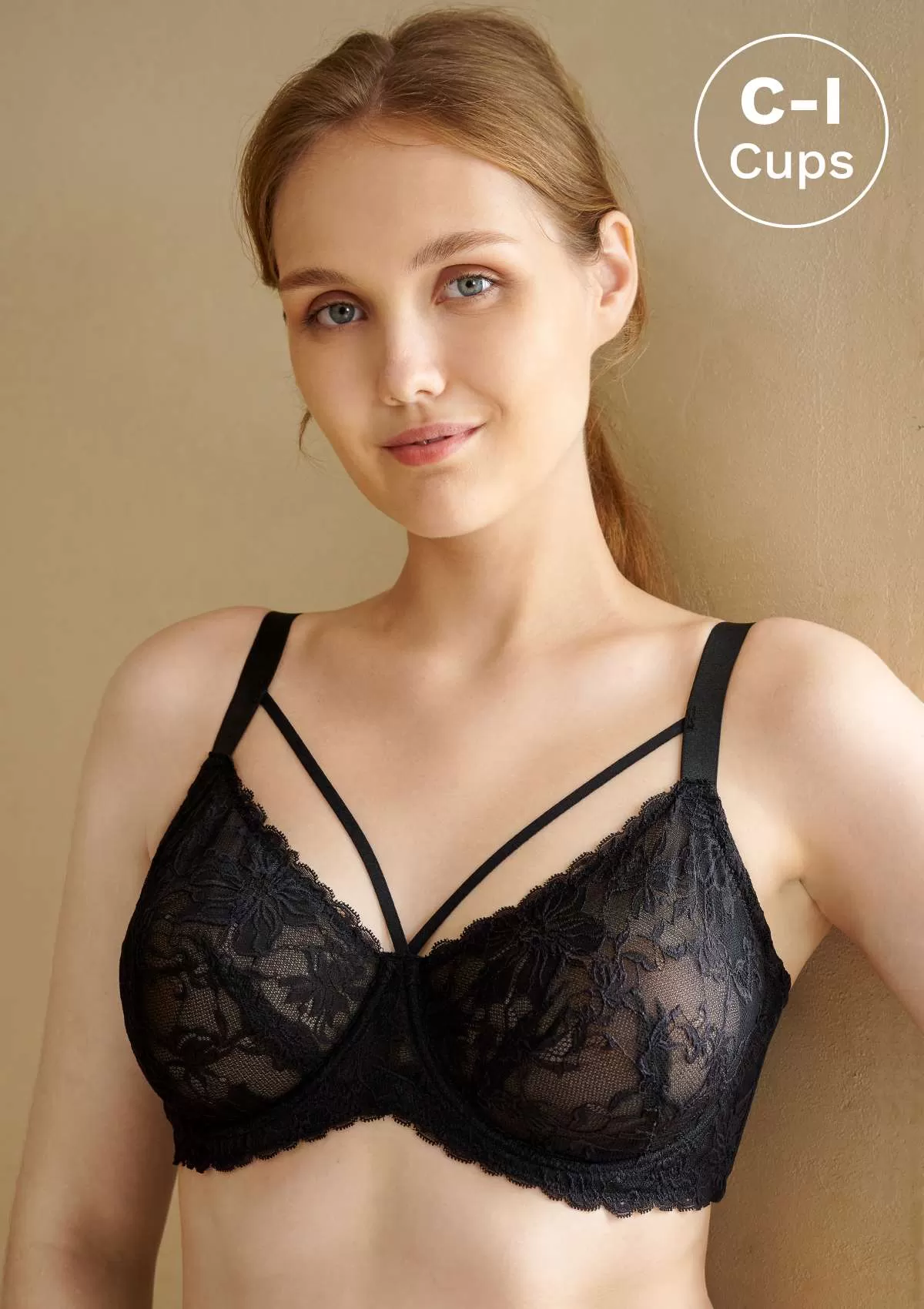 Pretty In Petals Black Unlined Strappy Lace Bra