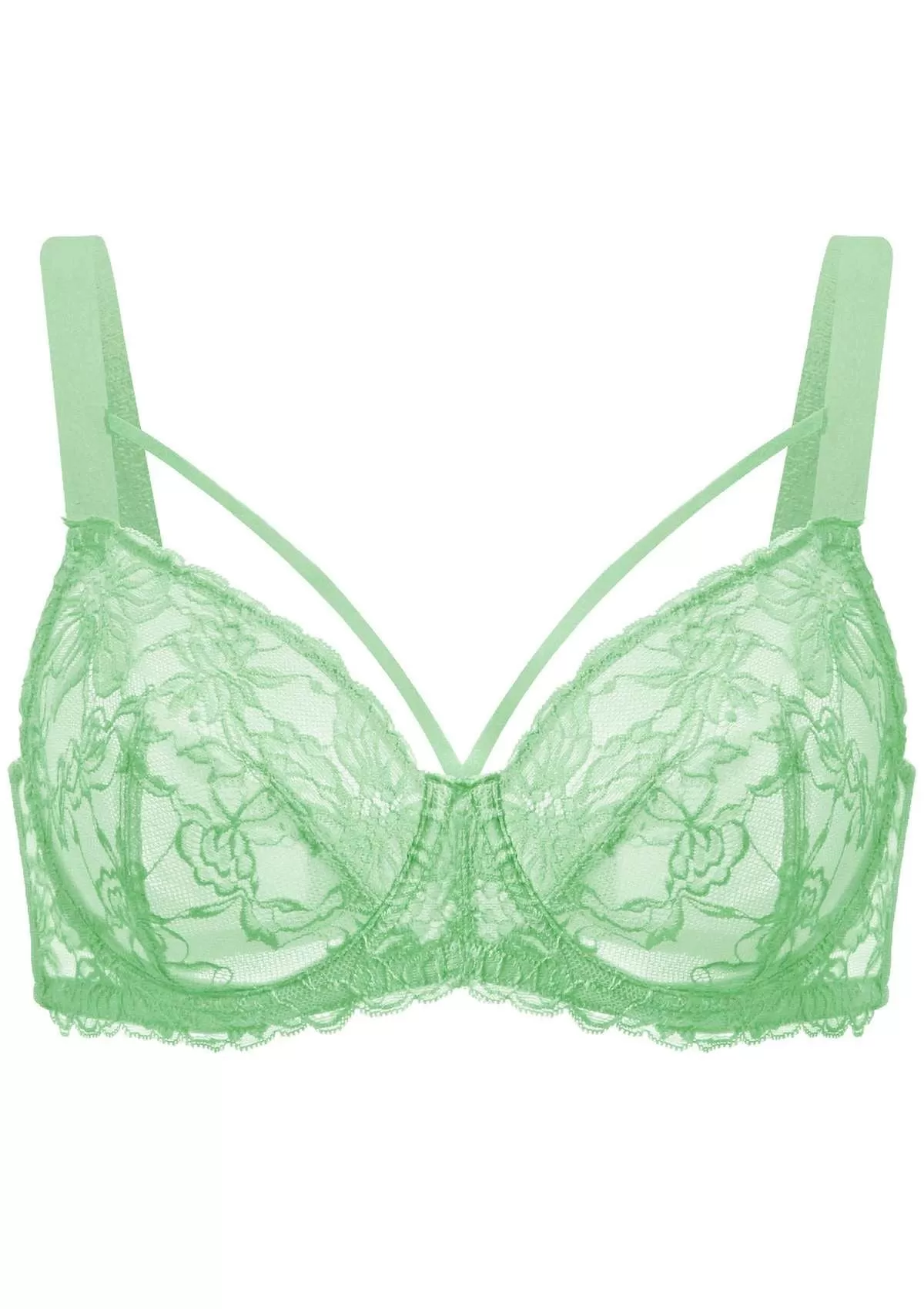 Pretty In Petals Bright Green Unlined Strappy Lace Bra Set