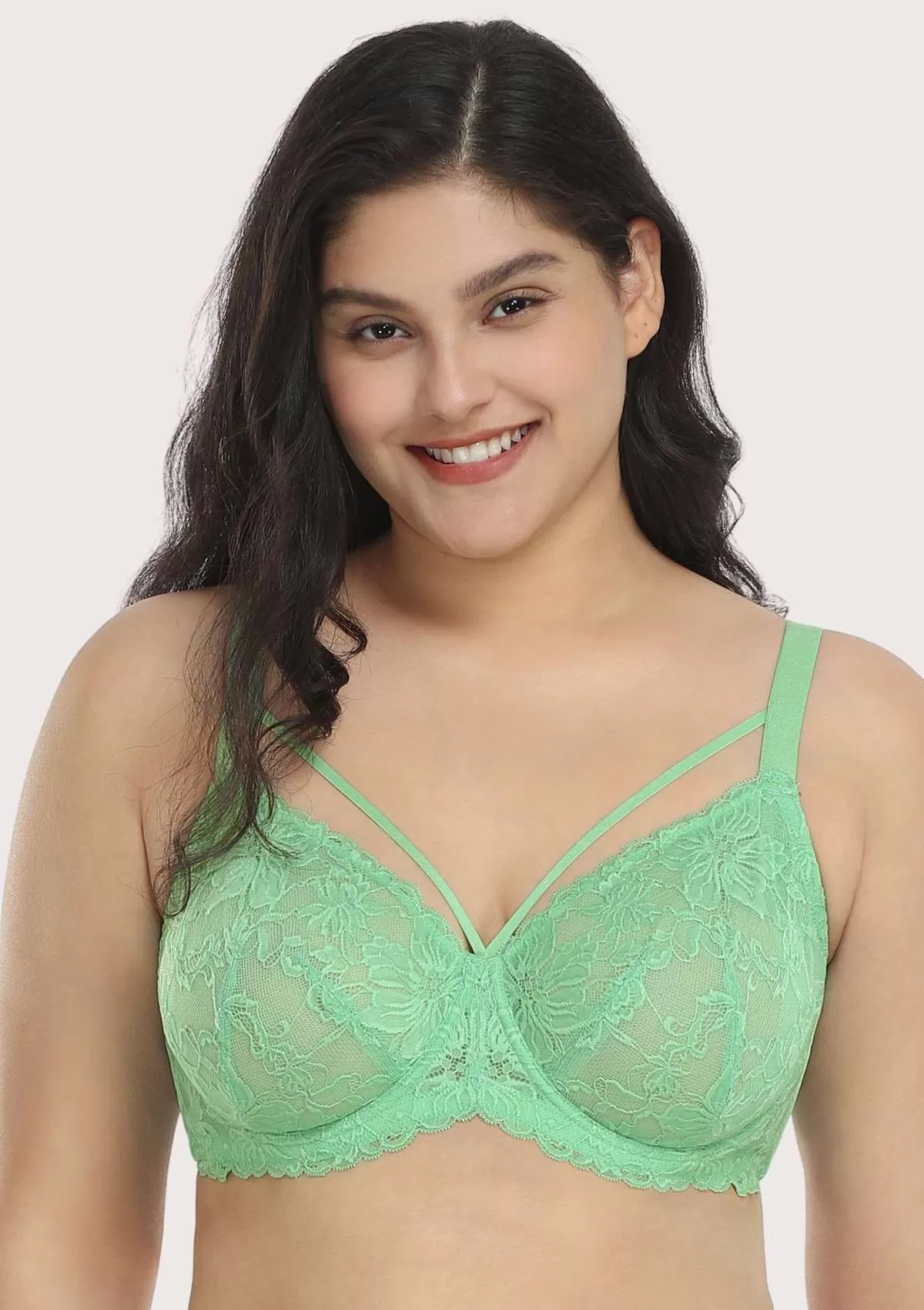 Pretty In Petals Bright Green Unlined Strappy Lace Bra Set