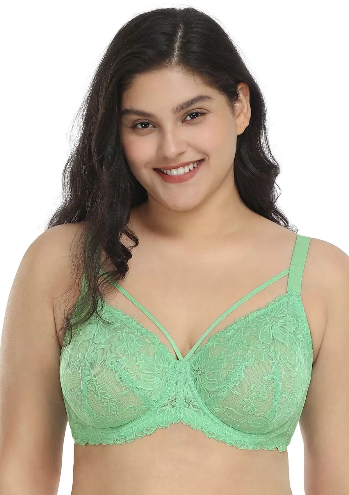 Pretty In Petals Bright Green Unlined Strappy Lace Bra Set