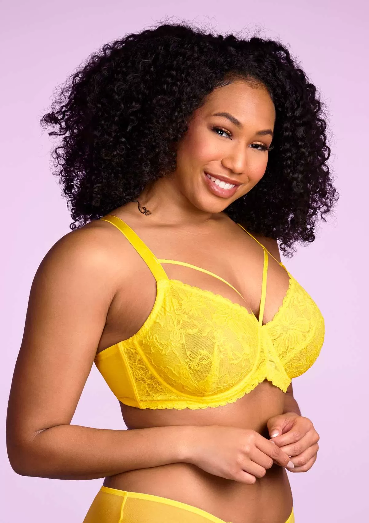 Pretty In Petals Bright Yellow Unlined Strappy Lace Bra Set