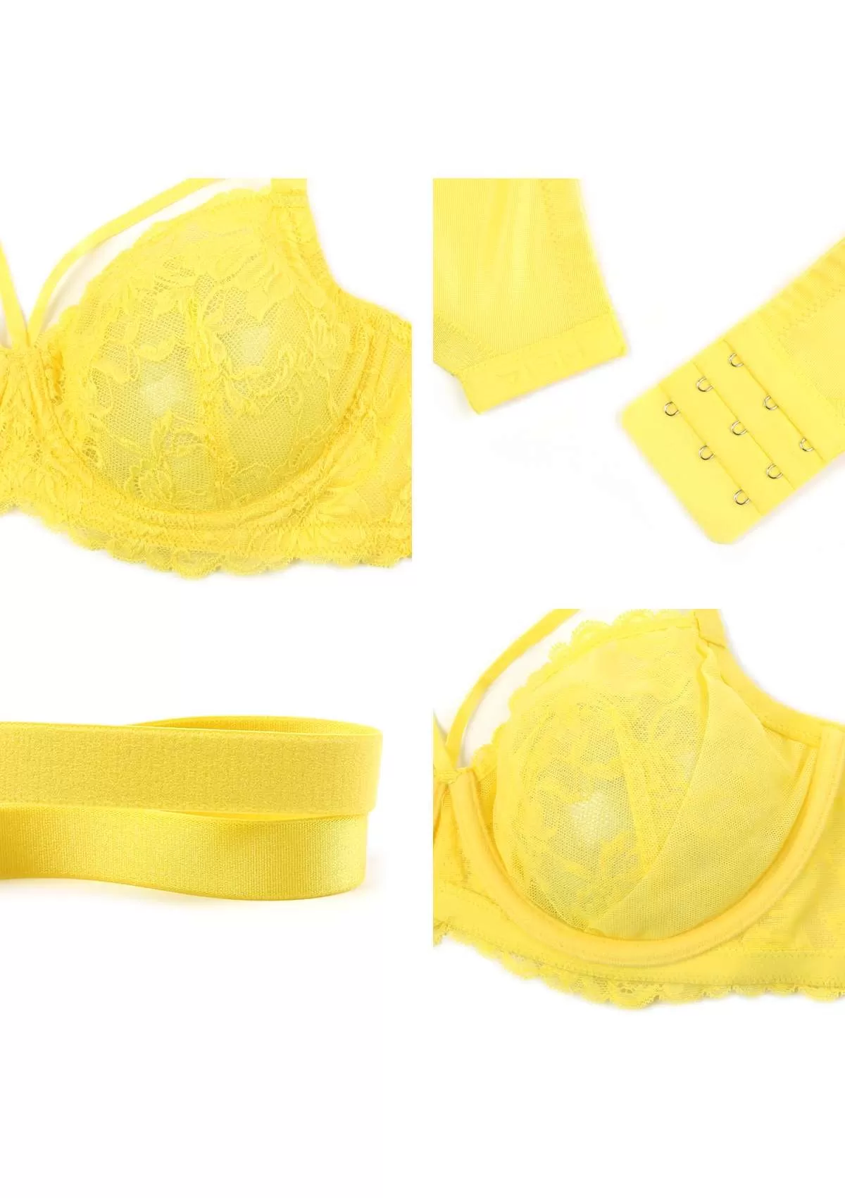 Pretty In Petals Bright Yellow Unlined Strappy Lace Bra Set