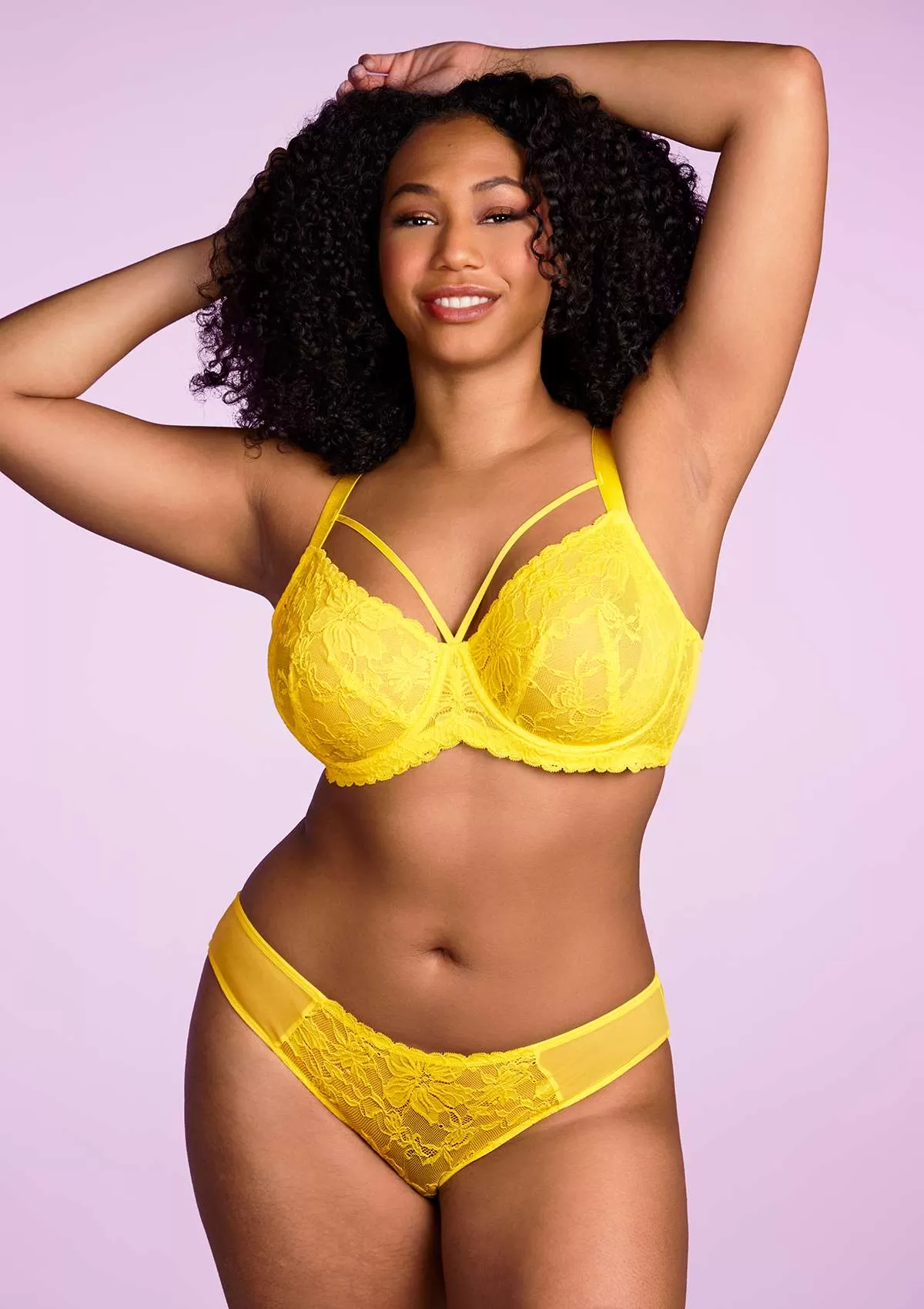 Pretty In Petals Bright Yellow Unlined Strappy Lace Bra Set