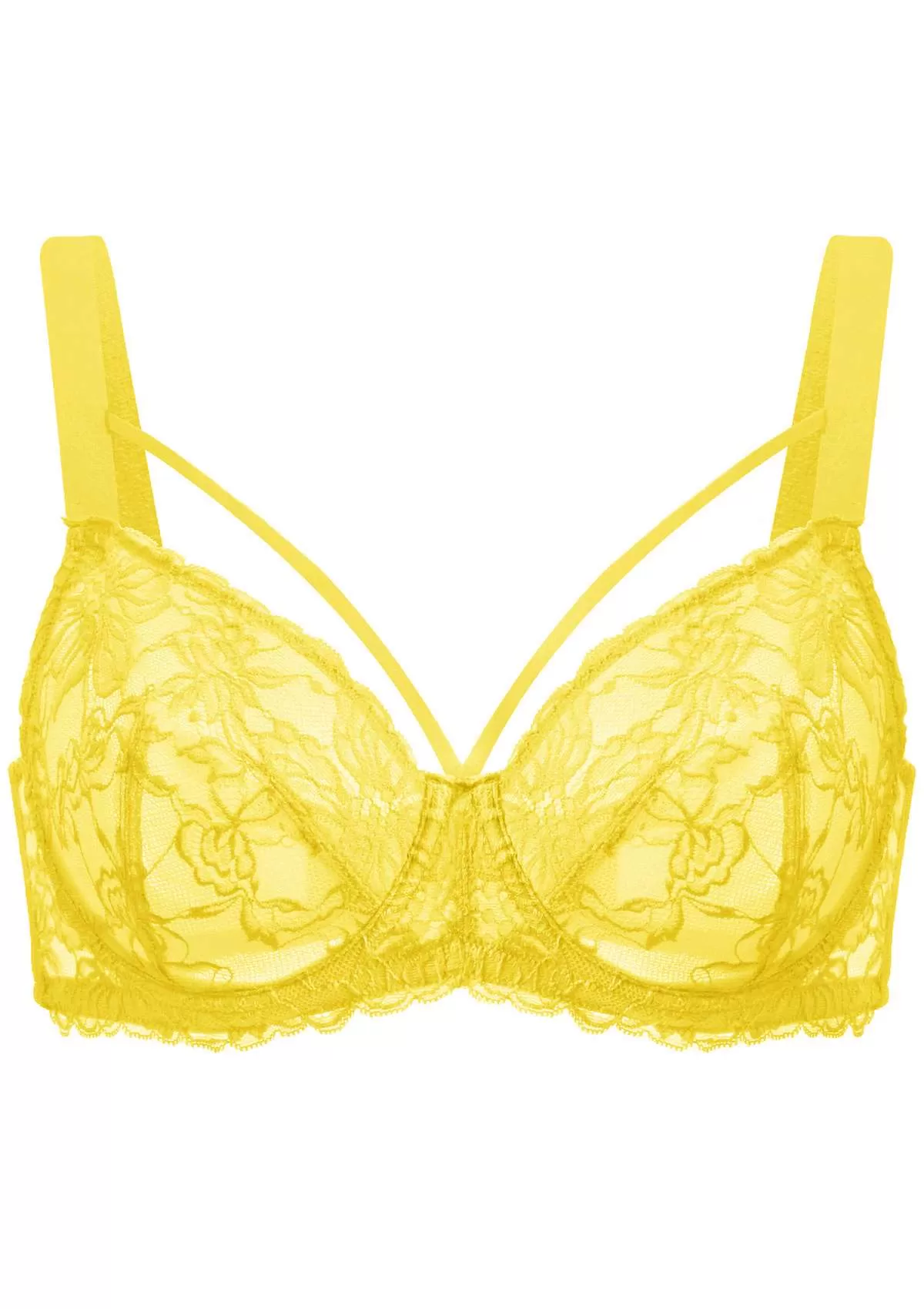 Pretty In Petals Bright Yellow Unlined Strappy Lace Bra Set