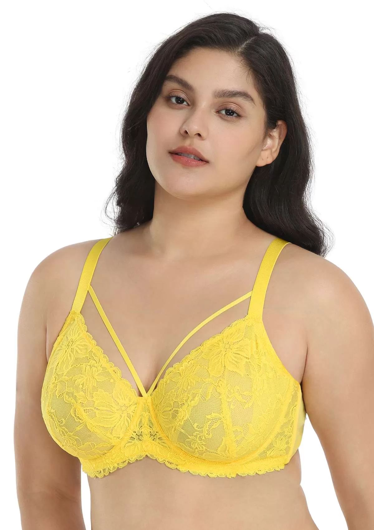 Pretty In Petals Bright Yellow Unlined Strappy Lace Bra Set