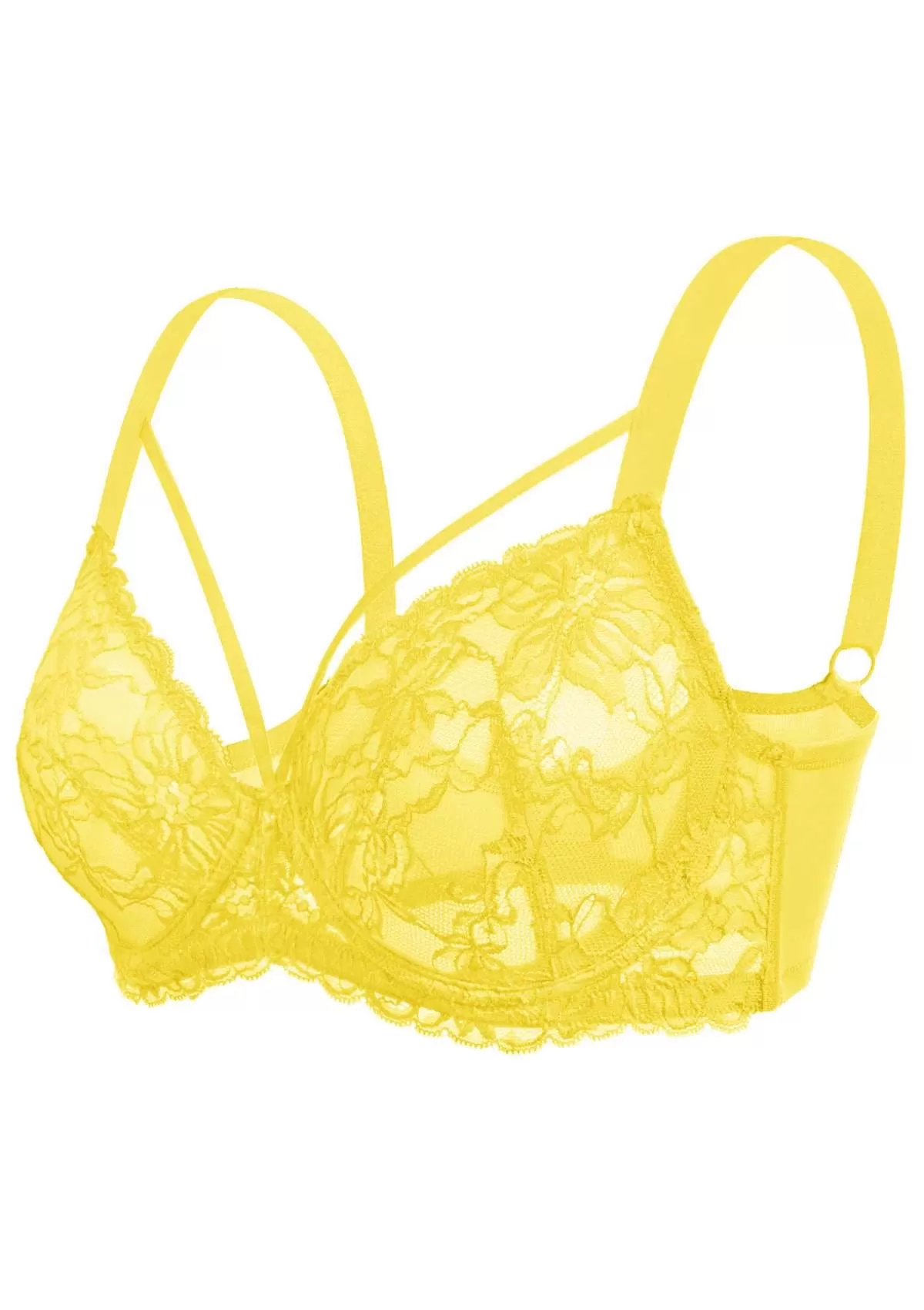 Pretty In Petals Bright Yellow Unlined Strappy Lace Bra