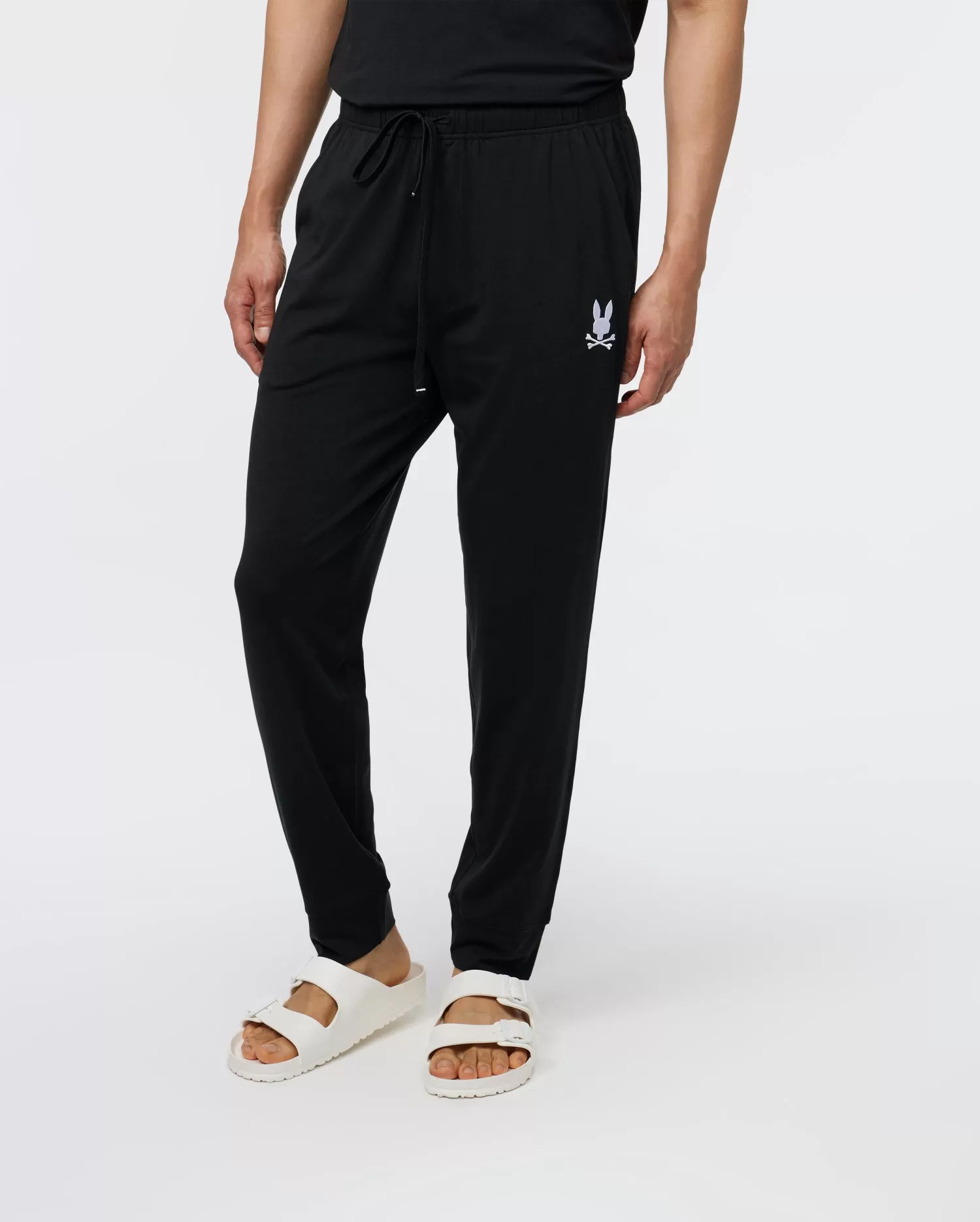 Psycho Bunny Jersey Lounge Pants Tonal Embroidery Bunny - Black