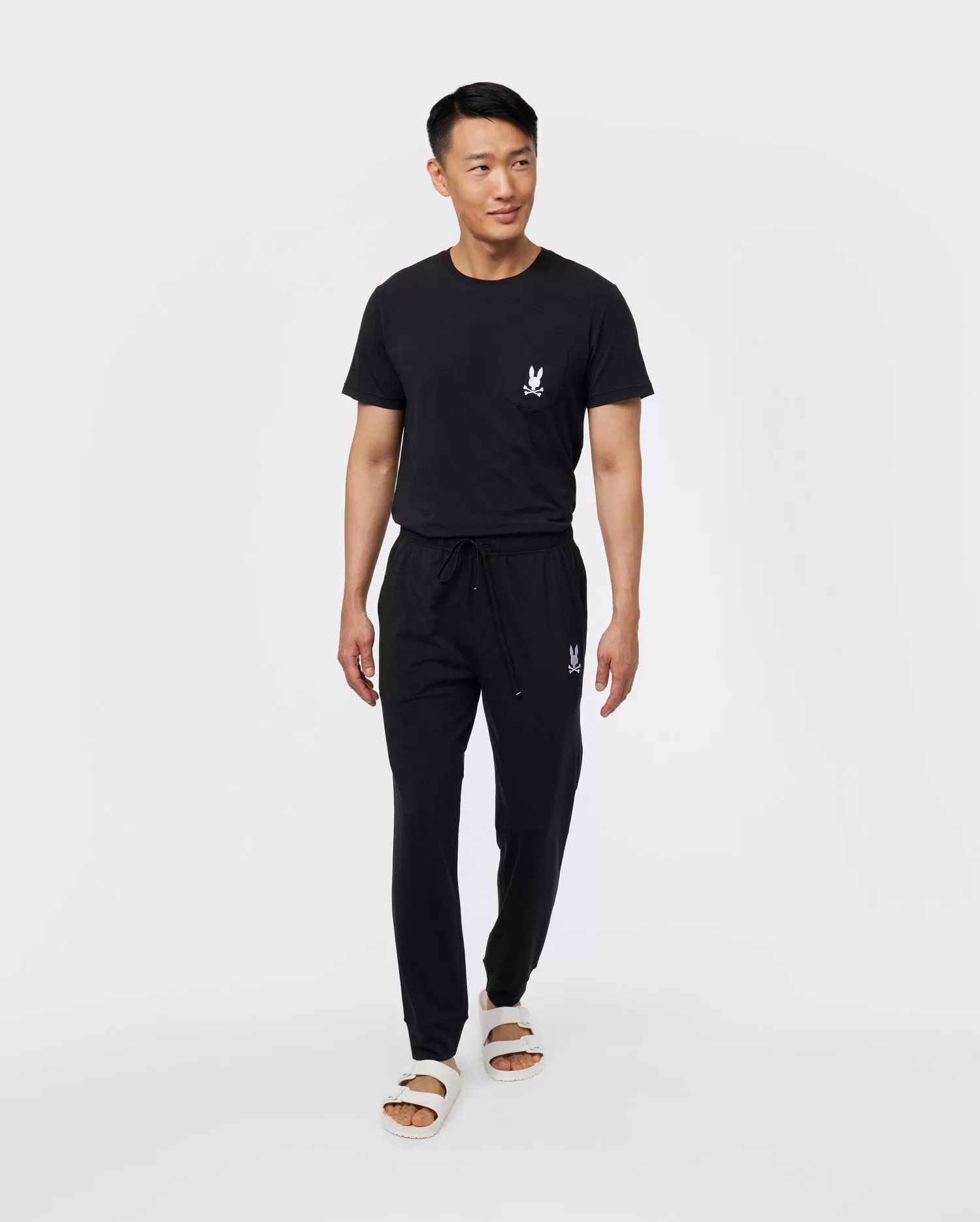 Psycho Bunny Jersey Lounge Pants Tonal Embroidery Bunny - Black