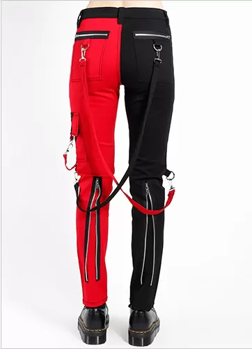 Red black split pants