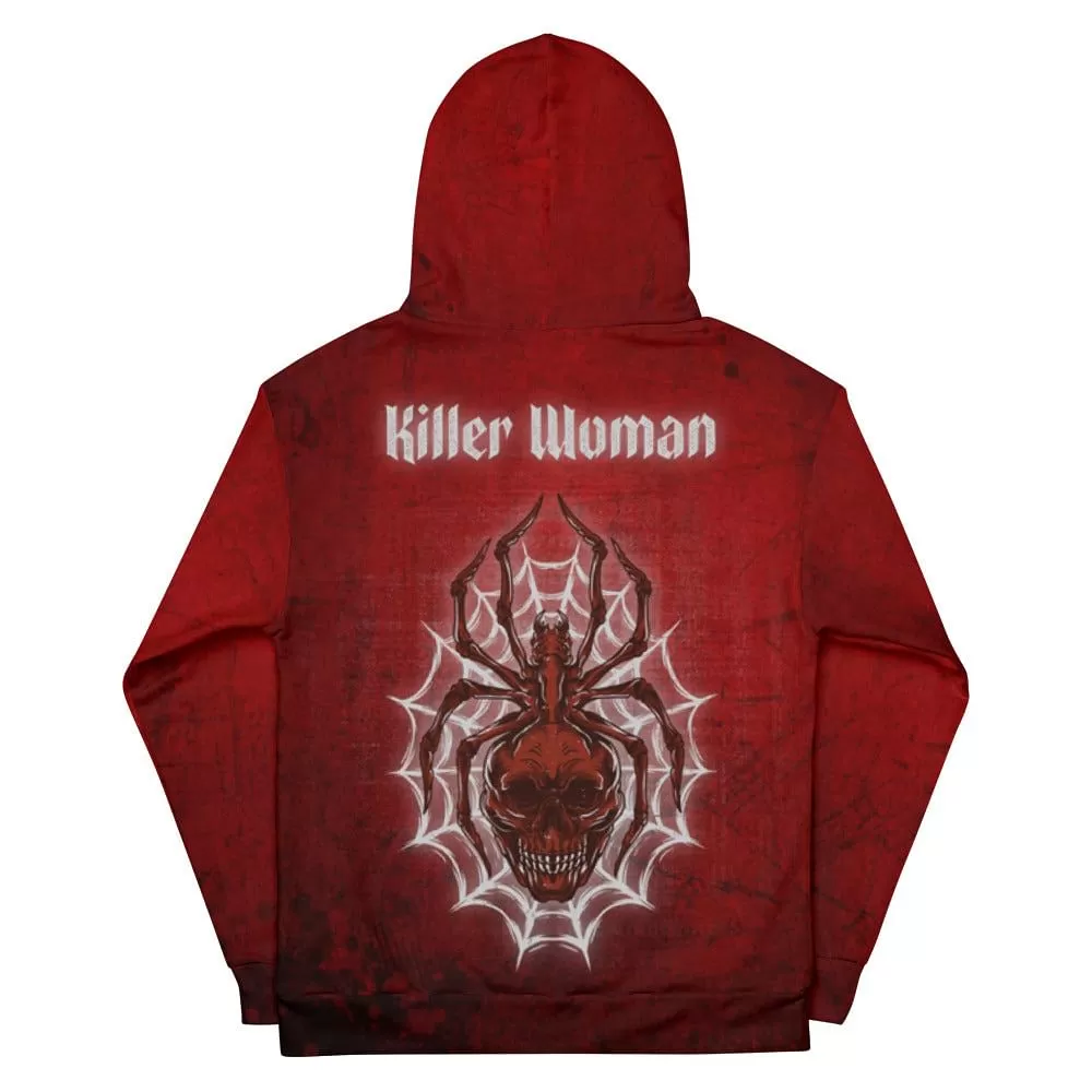 Red Hoodie Killer Woman / Spider hoodie / Skull / Grunge