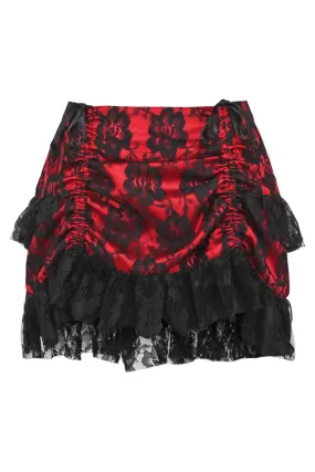 Red/Black Lace Ruched Bustle Skirt