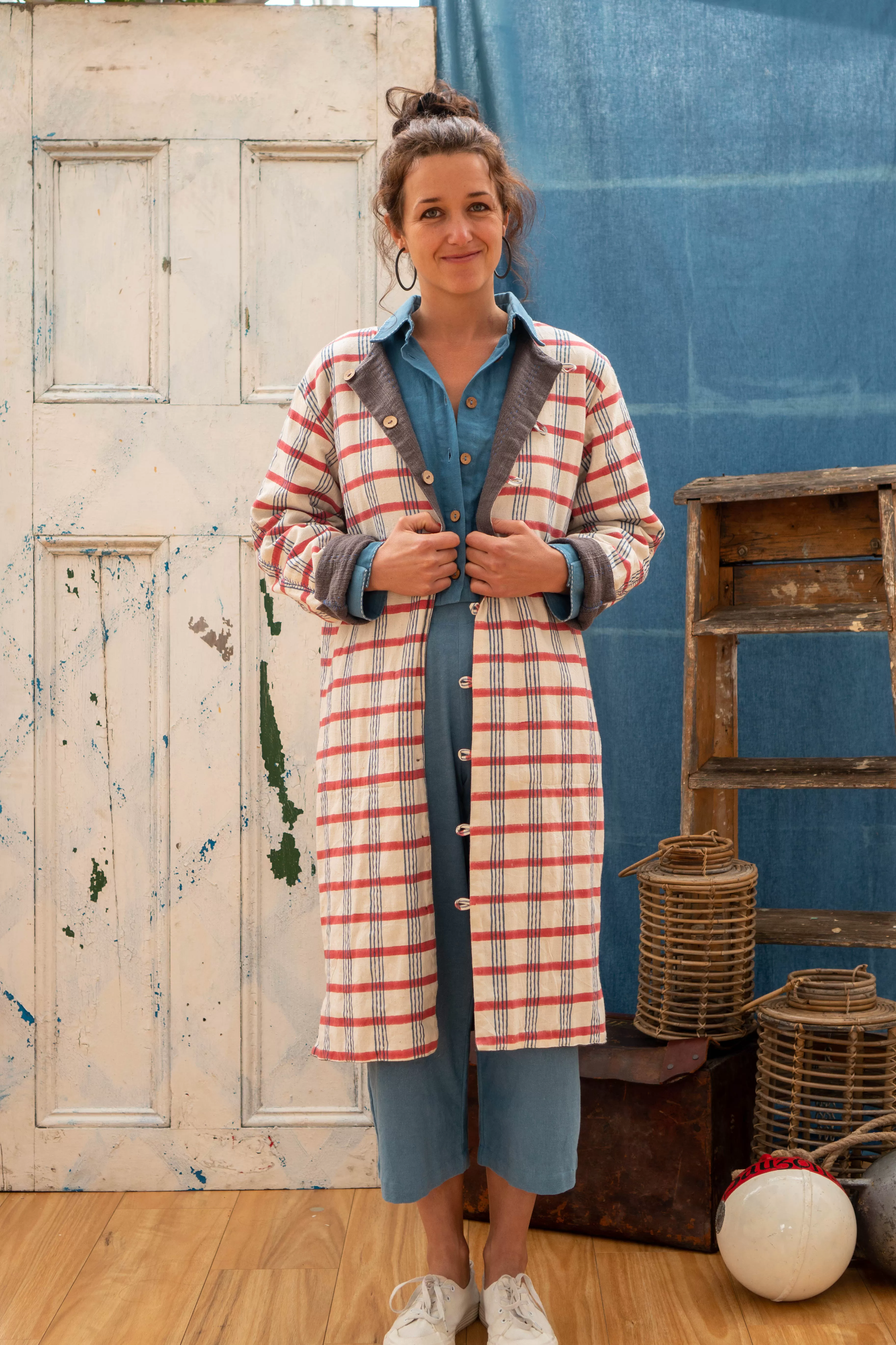 Reversible Coat - Gallnut and Iron Khadi & Check Mate Blockprint