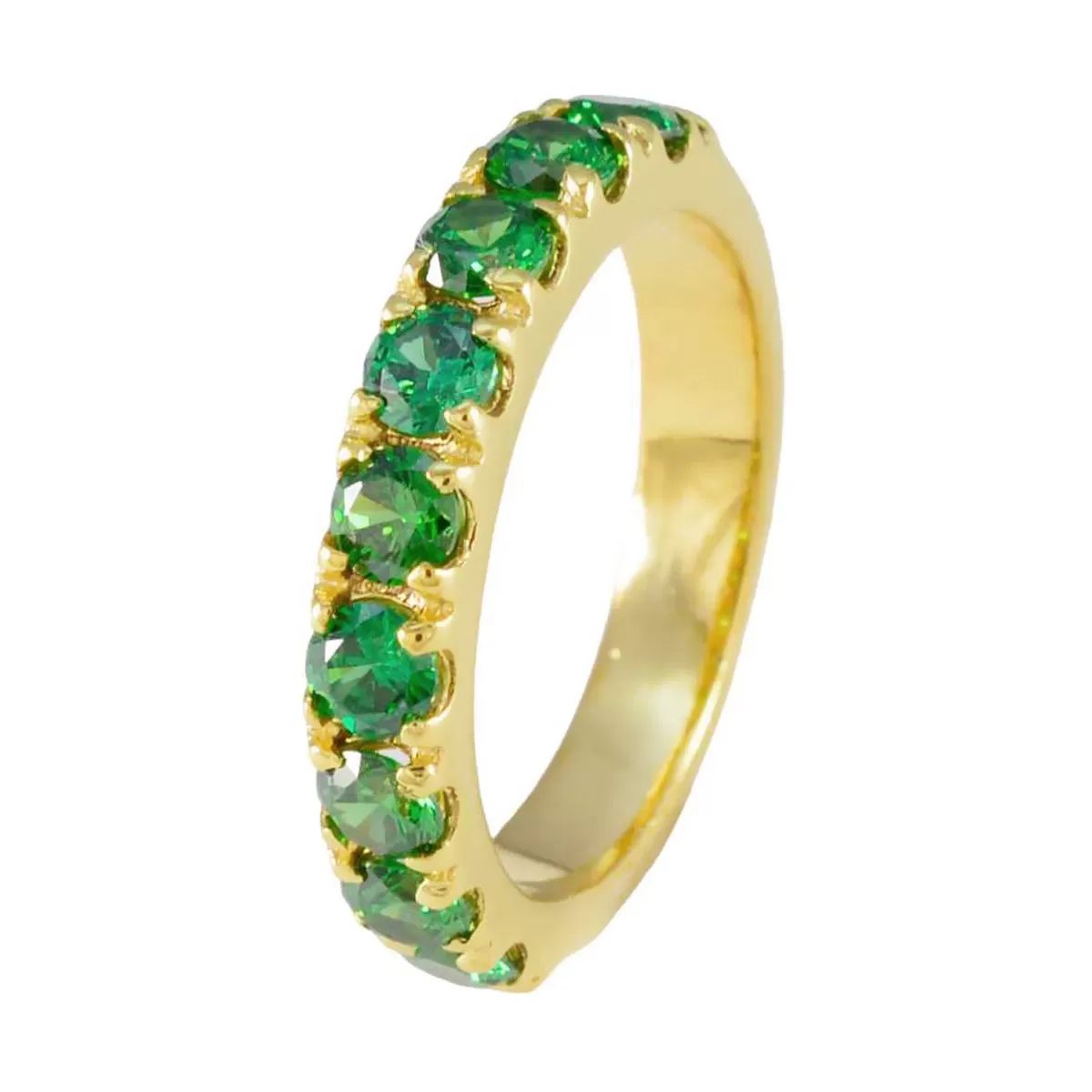 Riyo Charming Silver Ring With Yellow Gold Plating Emerald CZ Stone Round Shape Prong Setting Fashion Jewelry Cocktail Ring