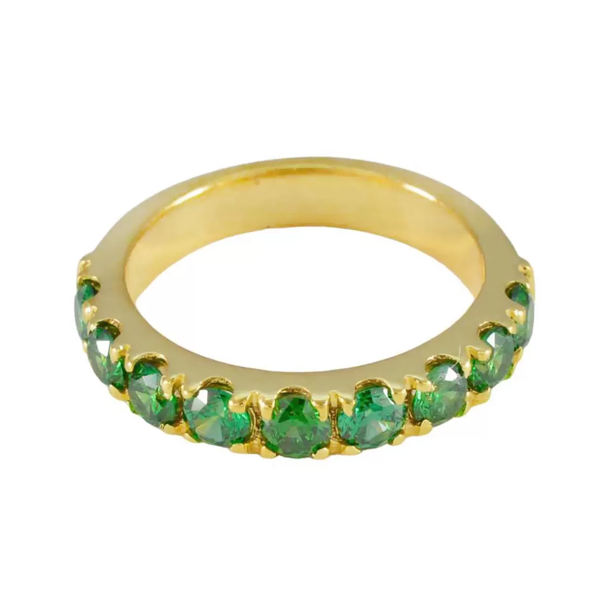 Riyo Charming Silver Ring With Yellow Gold Plating Emerald CZ Stone Round Shape Prong Setting Fashion Jewelry Cocktail Ring