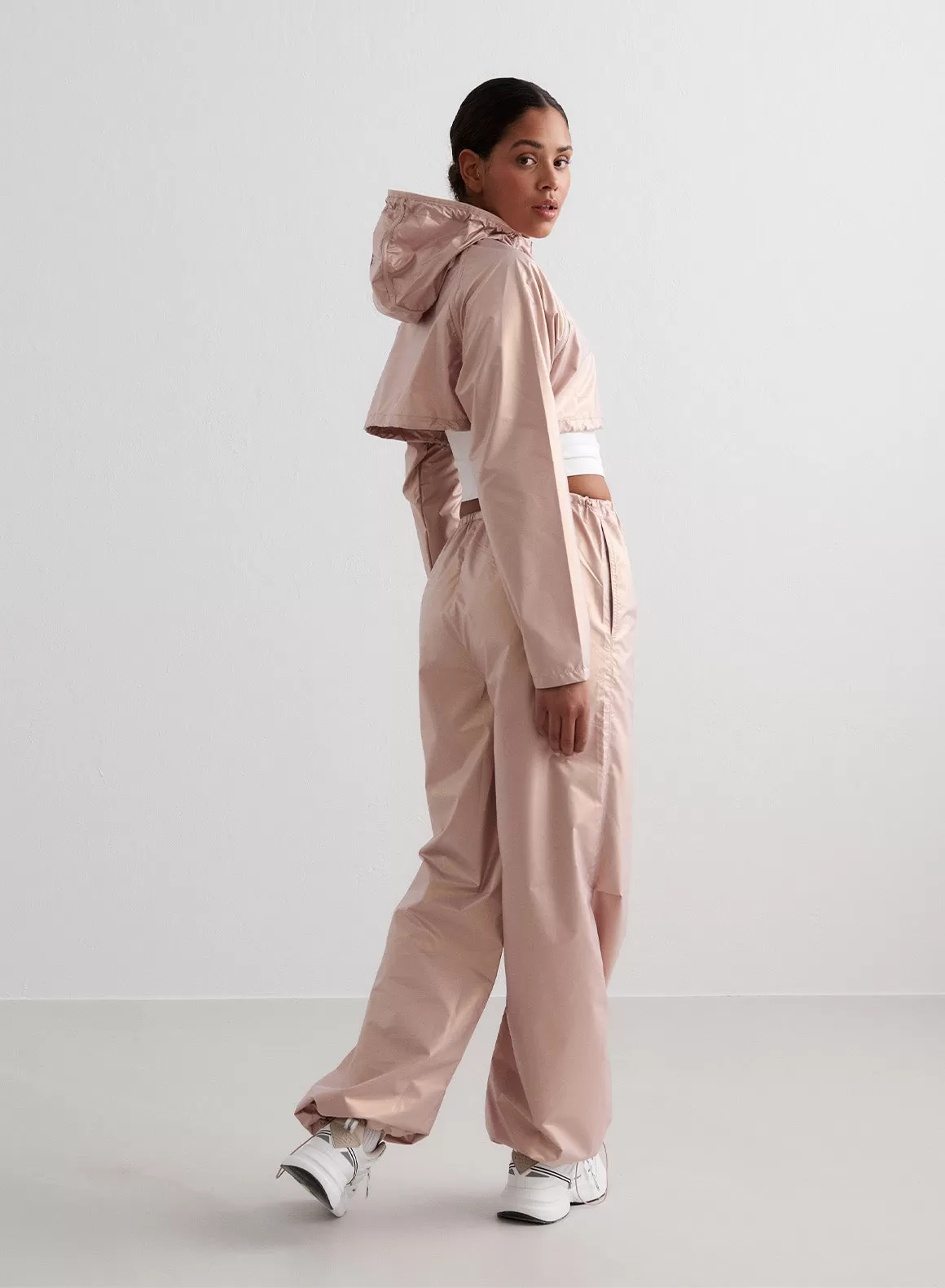 Rose Metallic Plain Parachute Pants