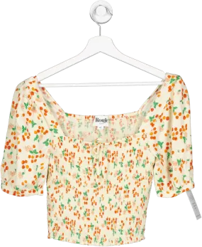 Rouje Yellow Smocked Cherry Print Top UK 12