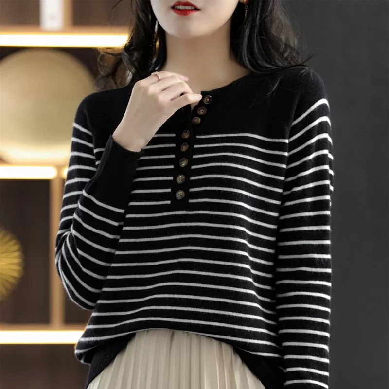 Round Neck Striped Knit Sweater