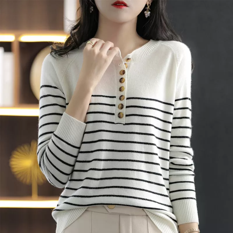 Round Neck Striped Knit Sweater