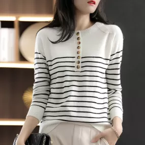 Round Neck Striped Knit Sweater