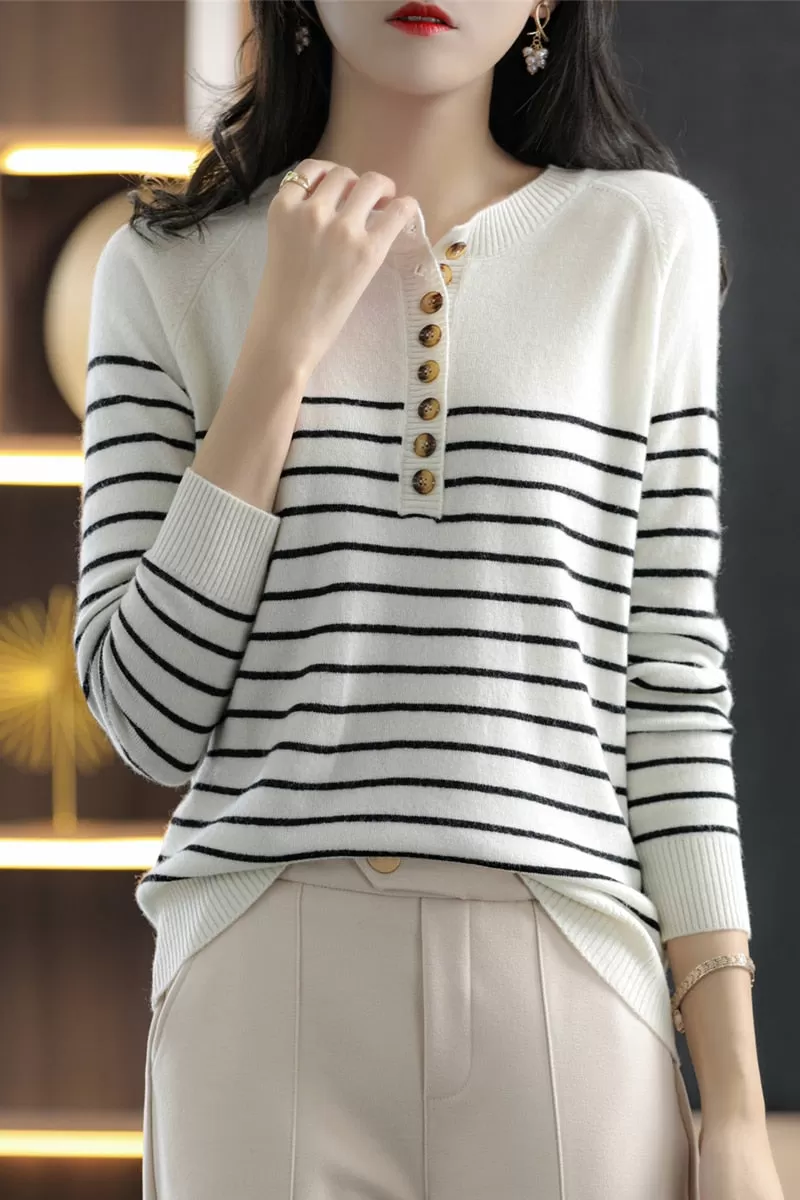 Round Neck Striped Knit Sweater