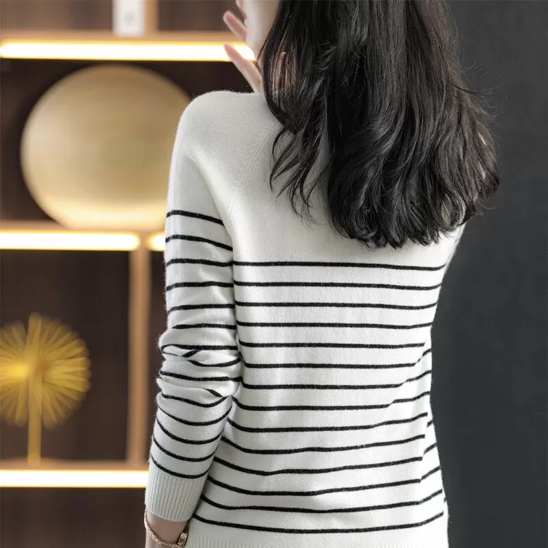 Round Neck Striped Knit Sweater