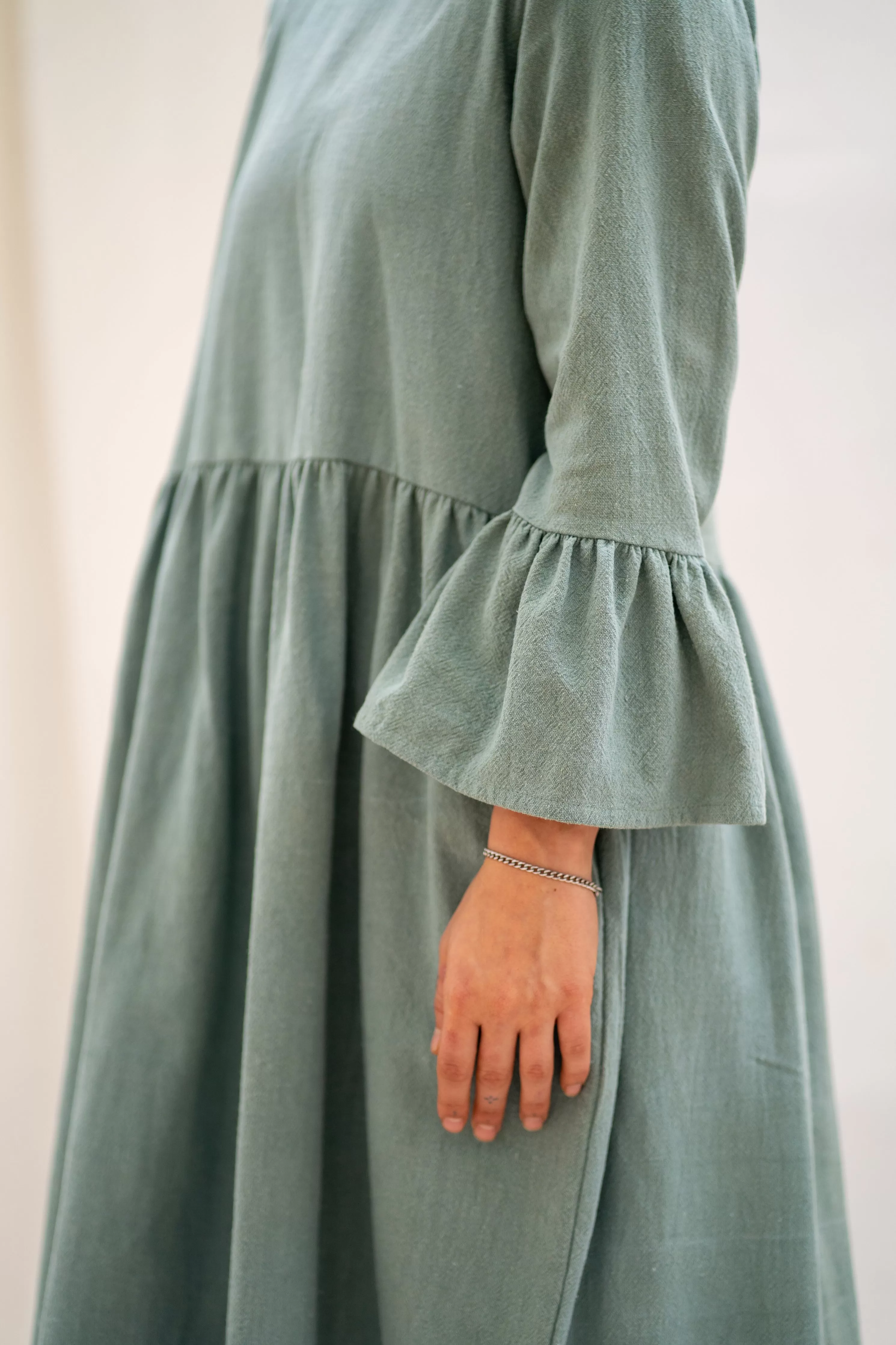 Ruffle Sleeve Dress - Sage