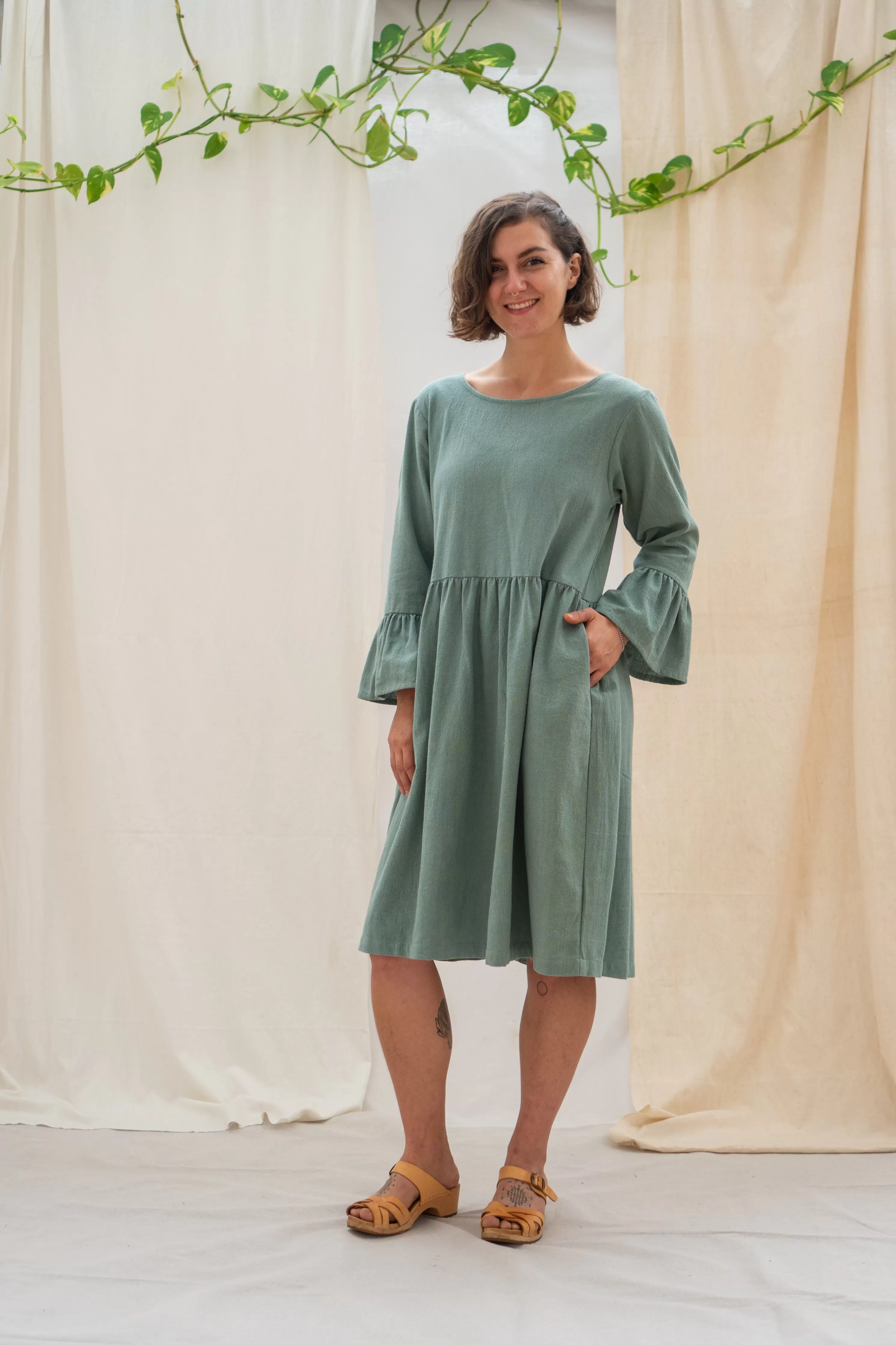 Ruffle Sleeve Dress - Sage