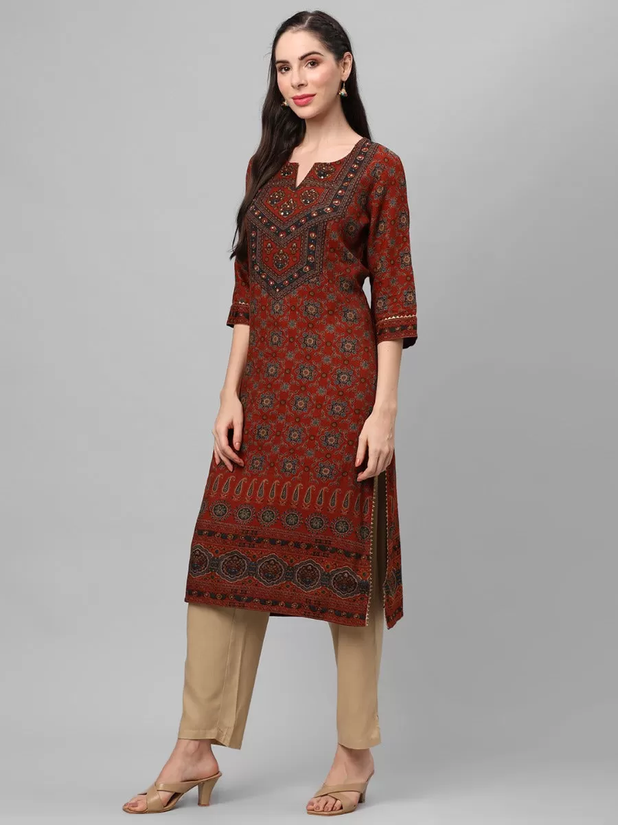 Rust Ornamental Printed Kurta