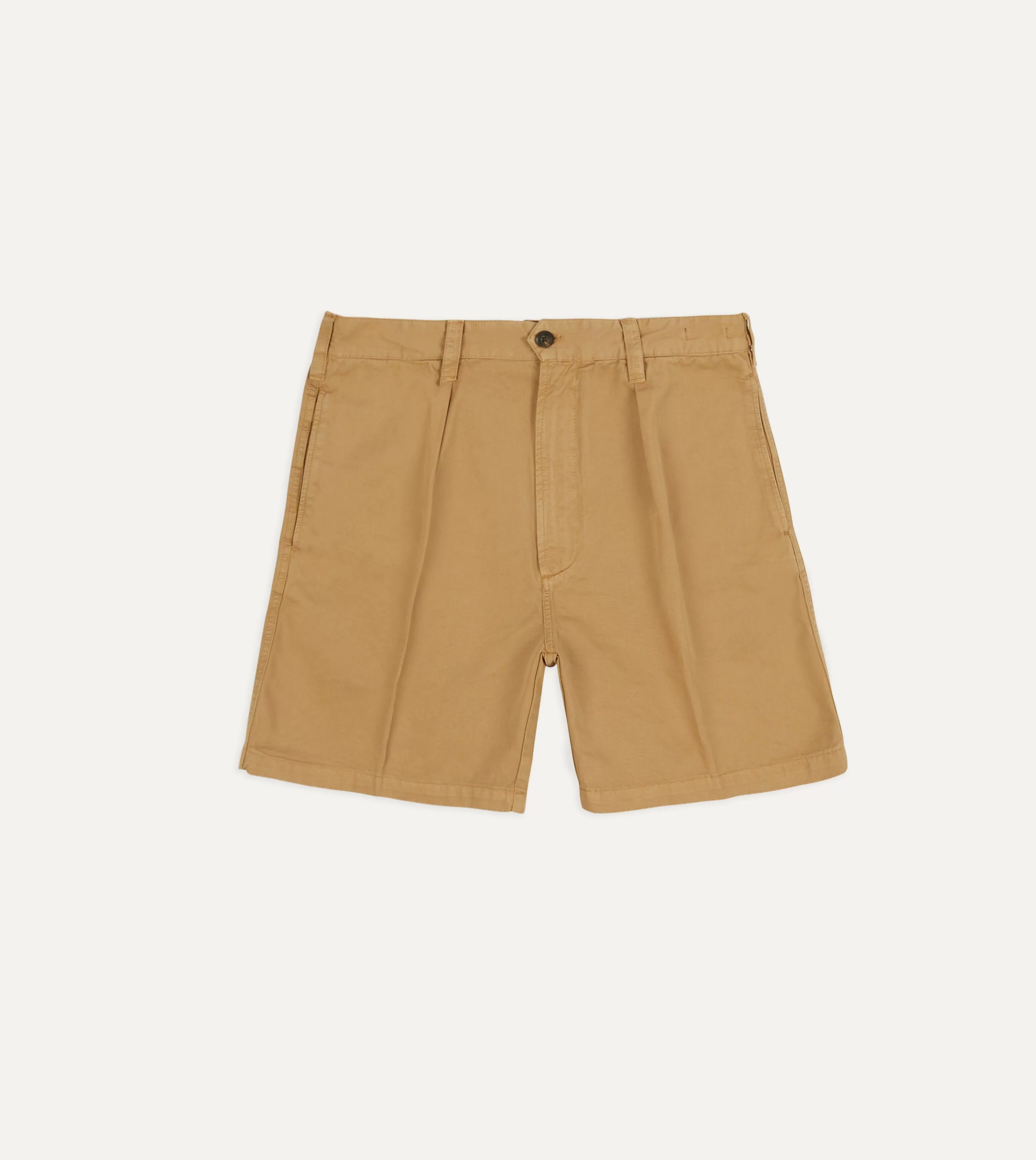 Sand Cotton Twill Single-Pleat Shorts