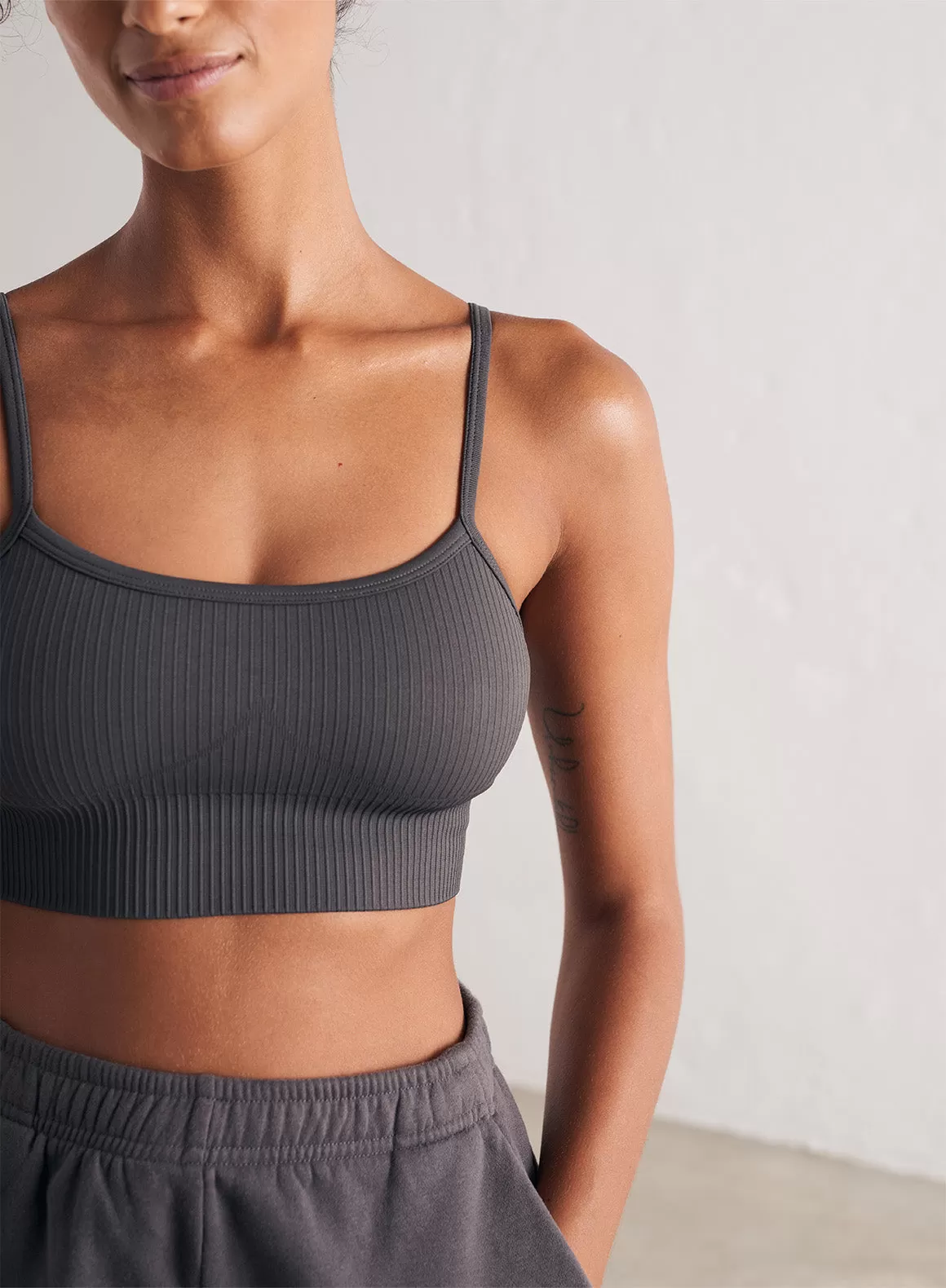 Shadow Grey Ribbed Seamless Strap Bra