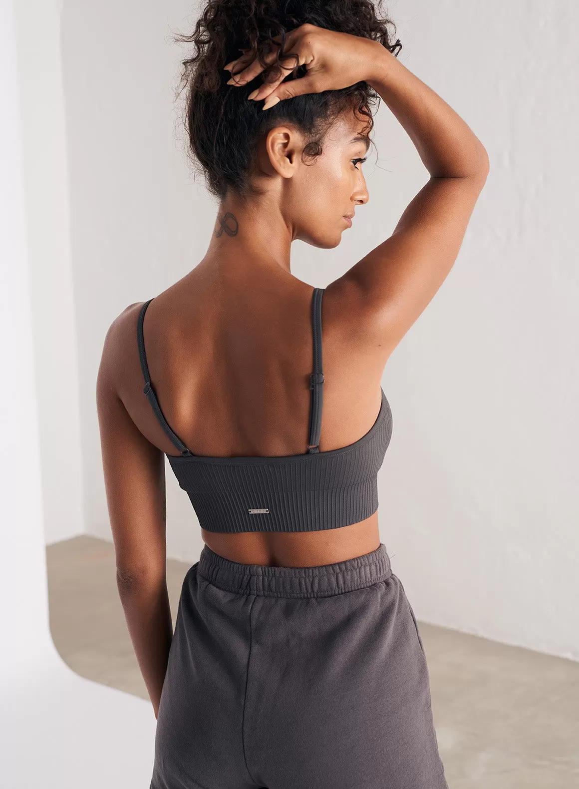 Shadow Grey Ribbed Seamless Strap Bra