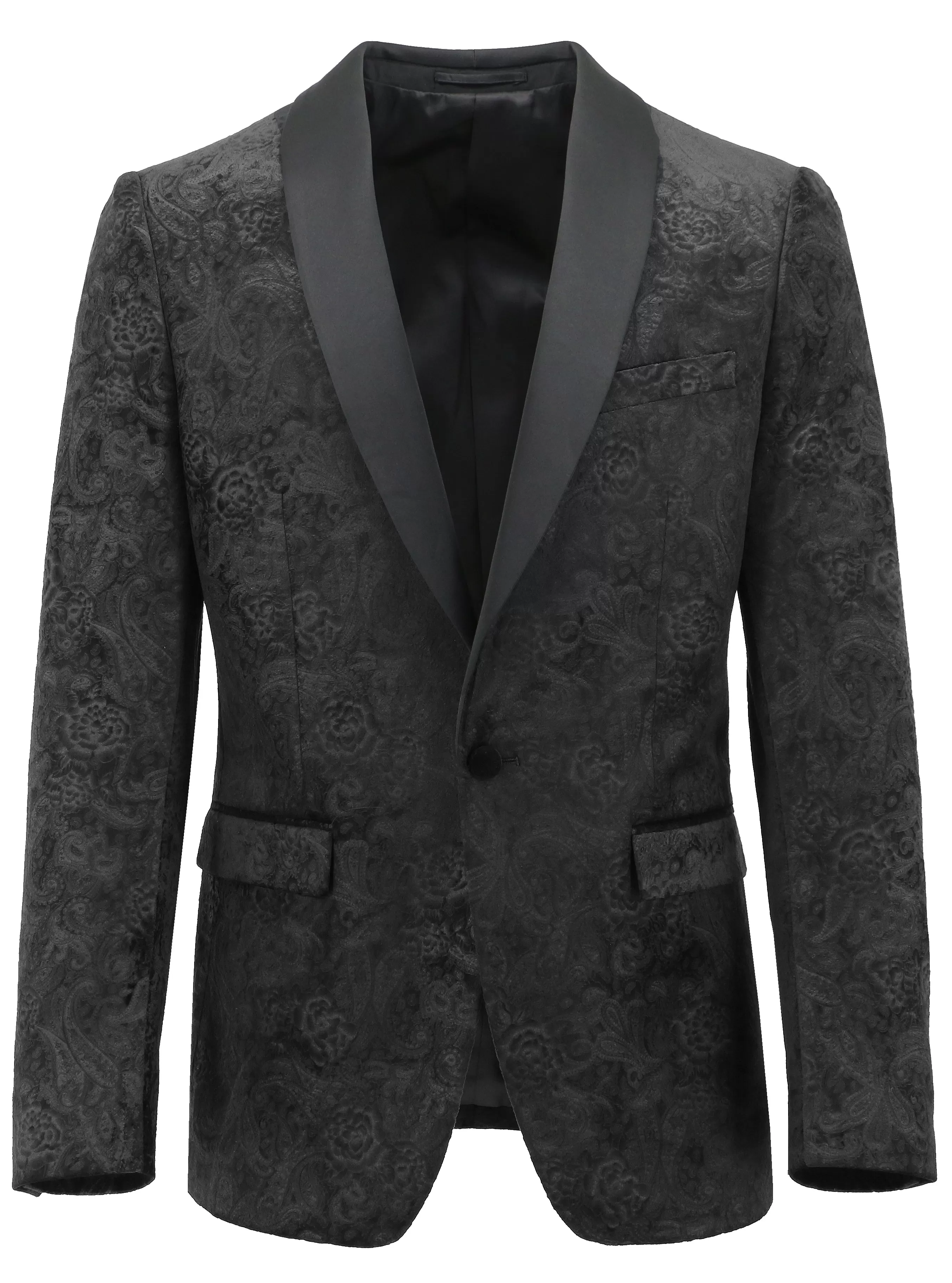 Shawl Black Floral Printed Dinner Jacket