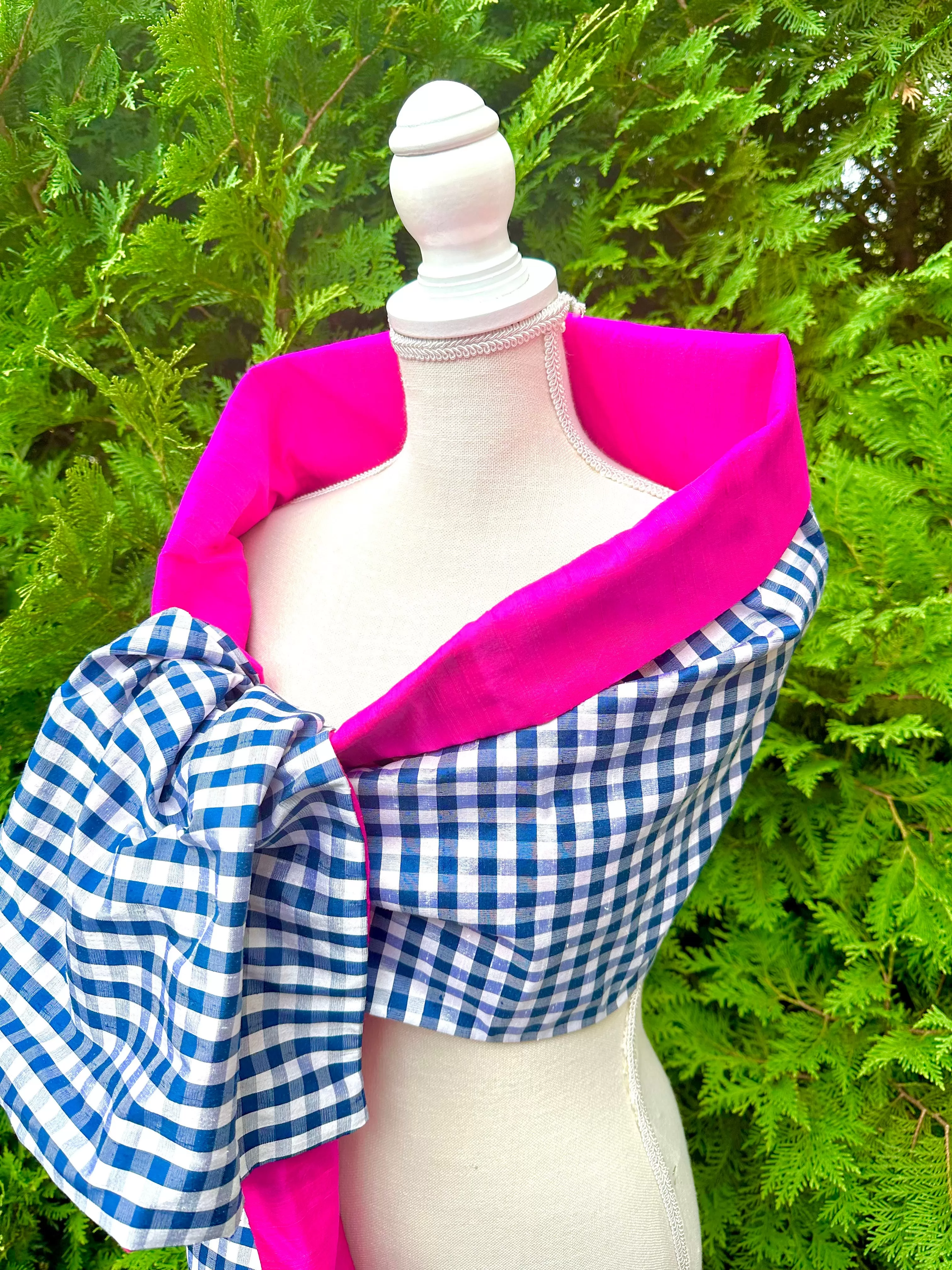 Silk Wrap in Pink and Navy Gingham (LW105)