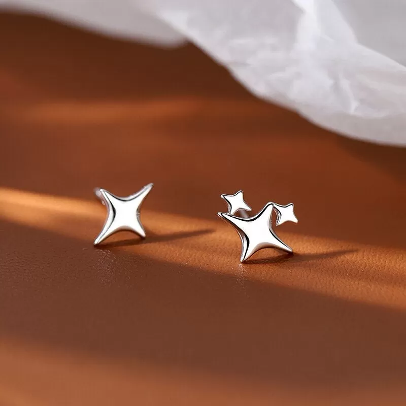 Silver Star Stud Earrings For Women