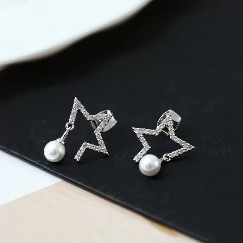 Silver Star Stud Earrings For Women