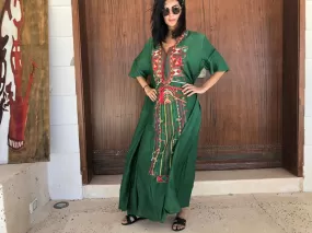 Siwa Green Plus size summer dress, Loose summer Kaftan, Green Boho Kaftan maxi dress, Egyptian Cotton Caftan, Boho summer Kaftan