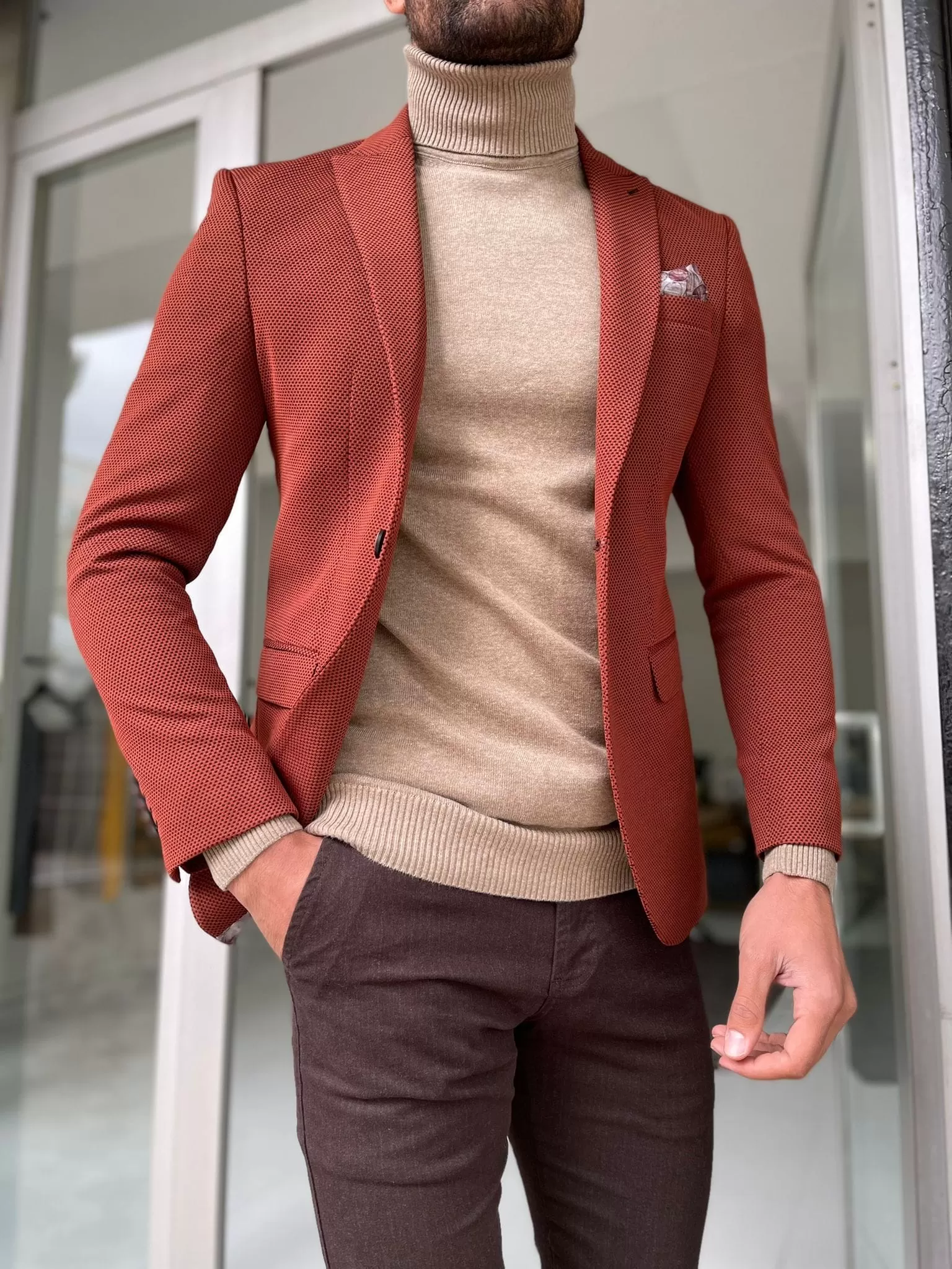 Slim Fit Self-patterned Tile wool Jacket