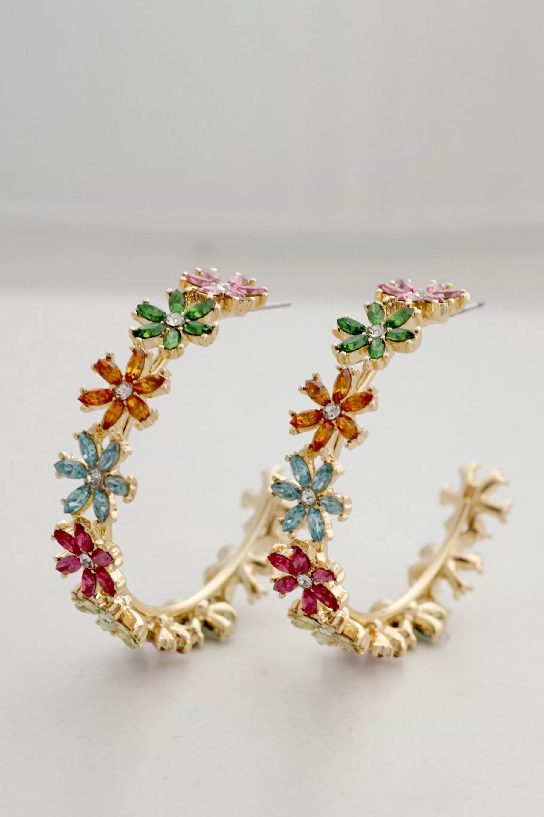 Sparkly Colorful Floral Hoops Earrings