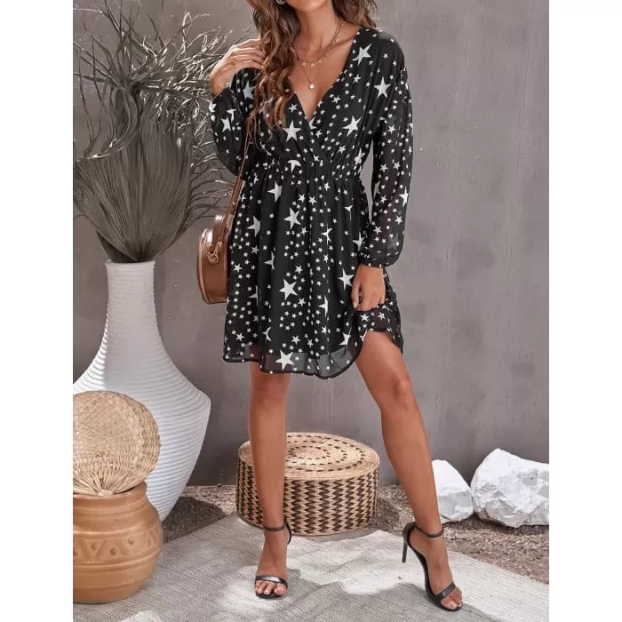 Star Print Wrap Dress