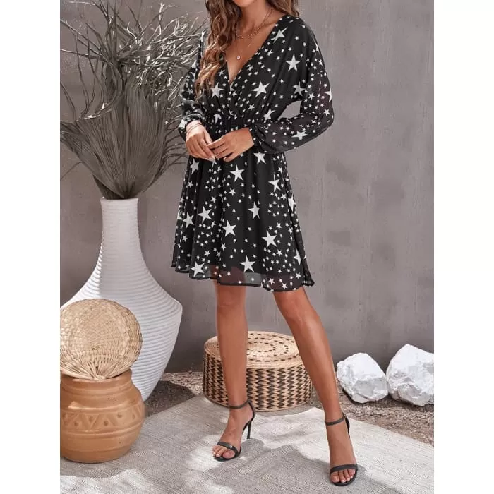 Star Print Wrap Dress