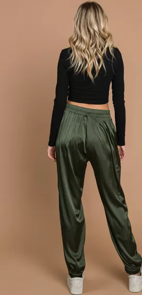 Still Alive Satin Cargo Joggers - Olive