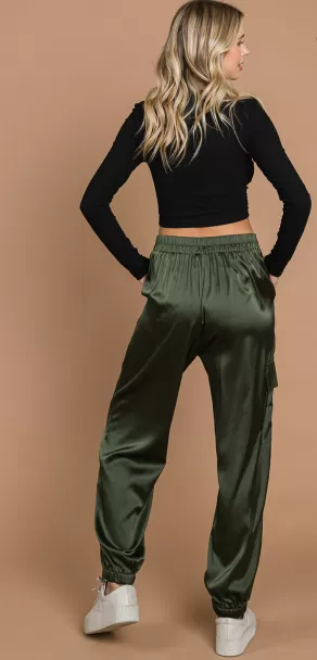 Still Alive Satin Cargo Joggers - Olive